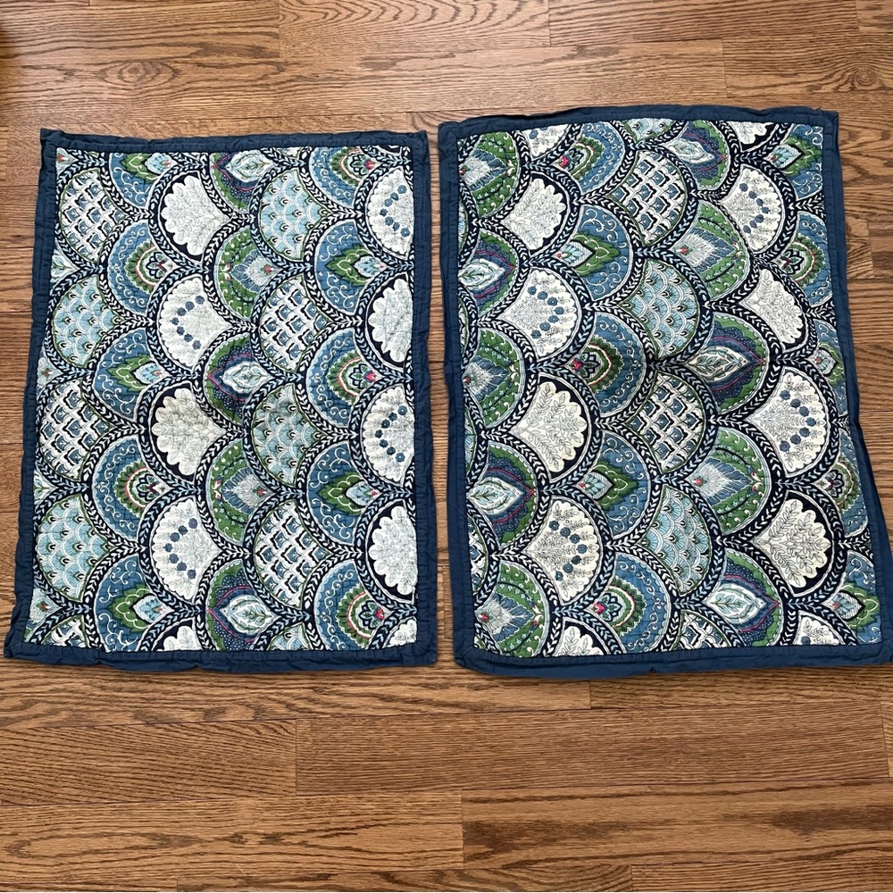 Pottery Barn Quilted Standard Pillow Shams Cotton Blue Paisley 20 x 26